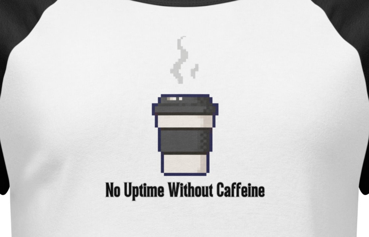 No Uptime Without Caffeine | Pixel Coffee Baby Tee